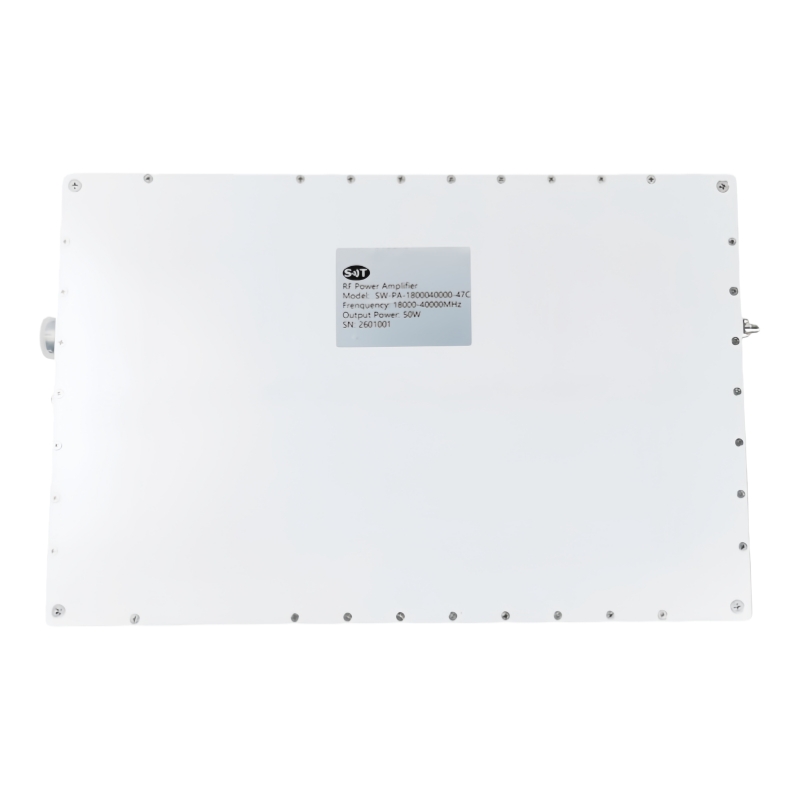 220 VAC rack-mount amplifier rear panel with forced-air cooling and protection